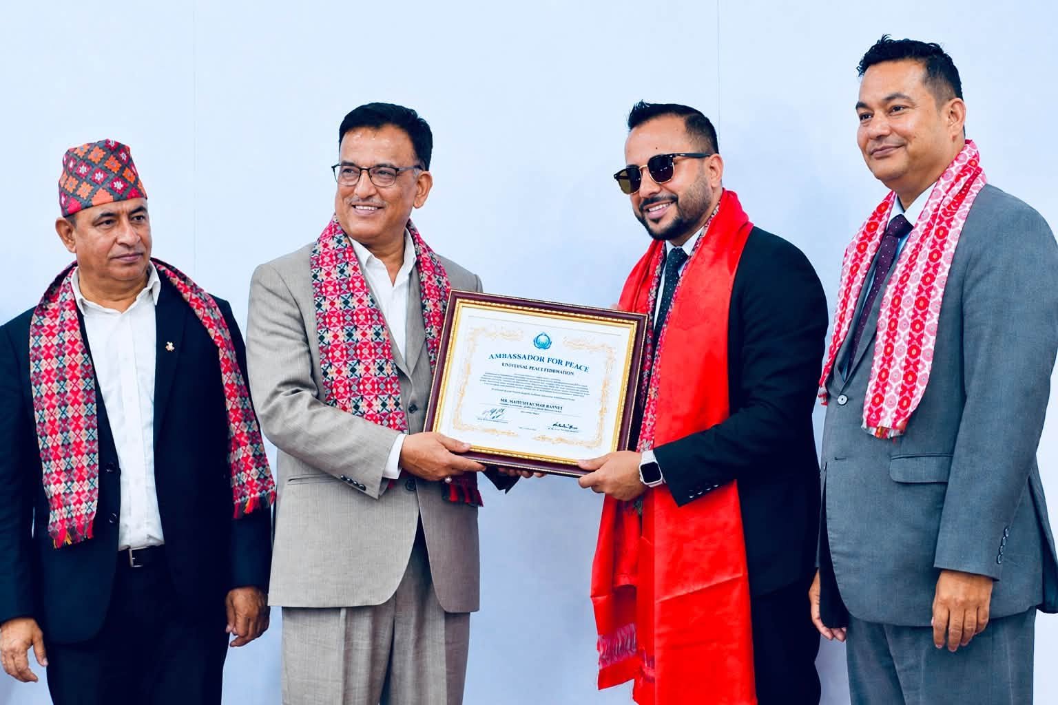 Mahesh Kumar Basnet receives Ambassador for Peace recognition